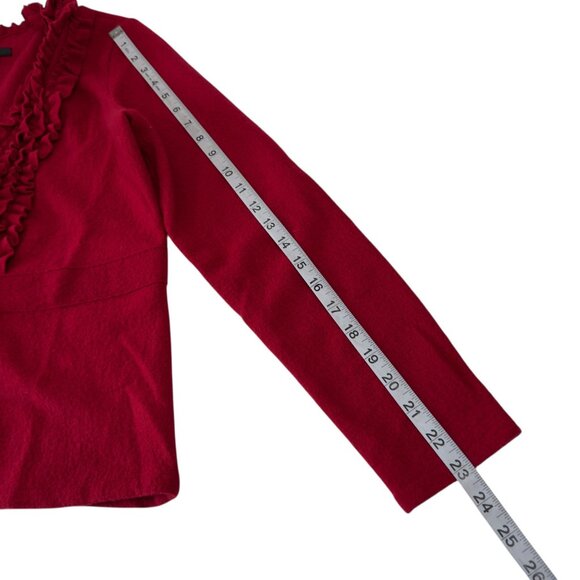 Alfani Petite Womens Red Ruffle Front Cardigan Sweater 100% Merino Wool Size P/S - Picture 6 of 11